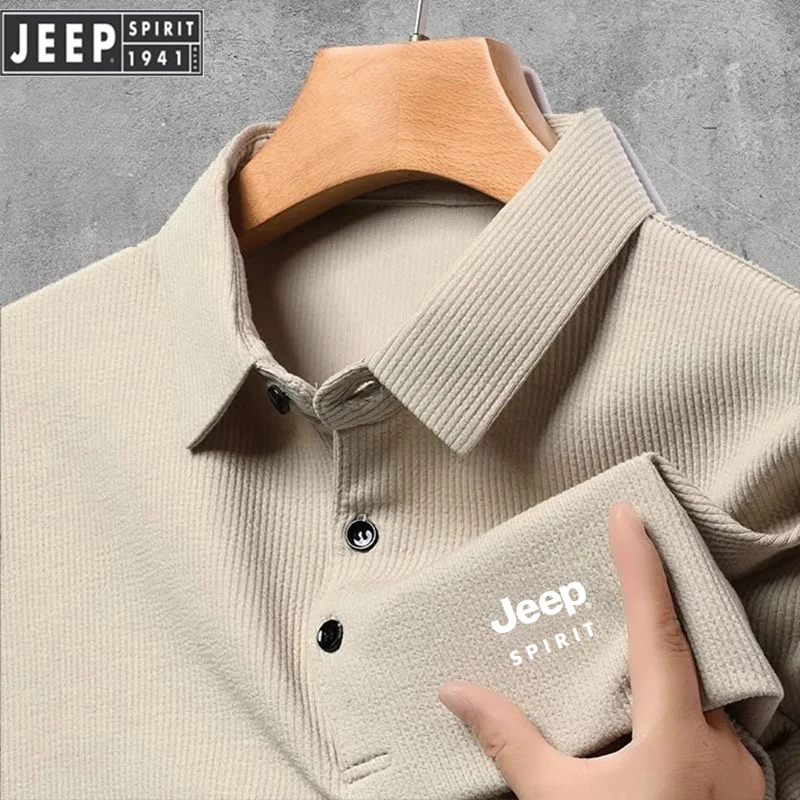 Polo Shirt Embroidered JEEPSPIRIT Autumn Waffle Fabric Polo Shirt Men's Breathable Top Business Casual Long Sleeved Polo-shirt for Men