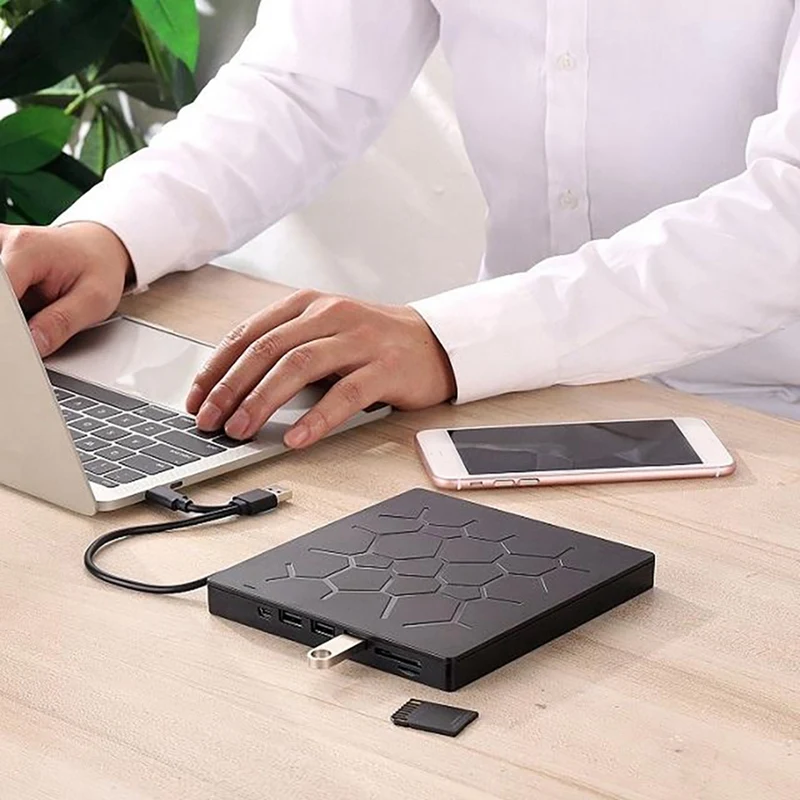 External CD/DVD Drive 6 In 1 DVD Drive Player USB 3.0 Type-C With SD/TF & USB3.0 Optical Drives For PC Laptop