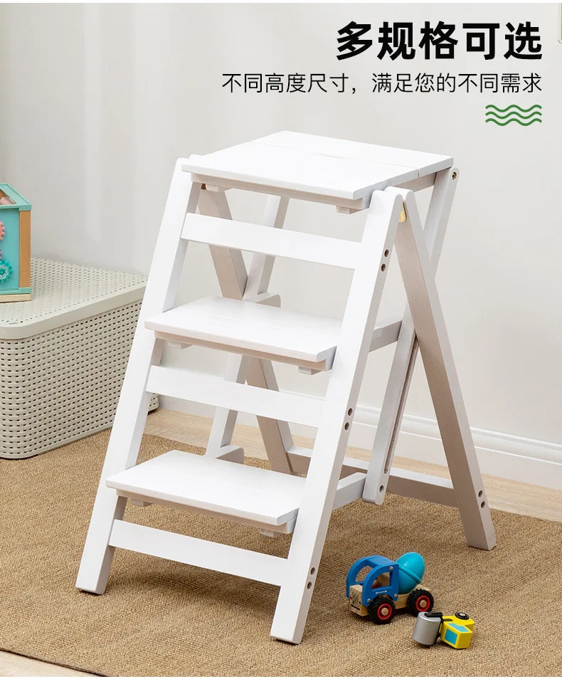 Description Picture 5 of itemMultifunctional Ladder Chair Folding Design Ladder Stool Stable Load-bearing Step Ladder Natural Solid Wood Kitchen Stool