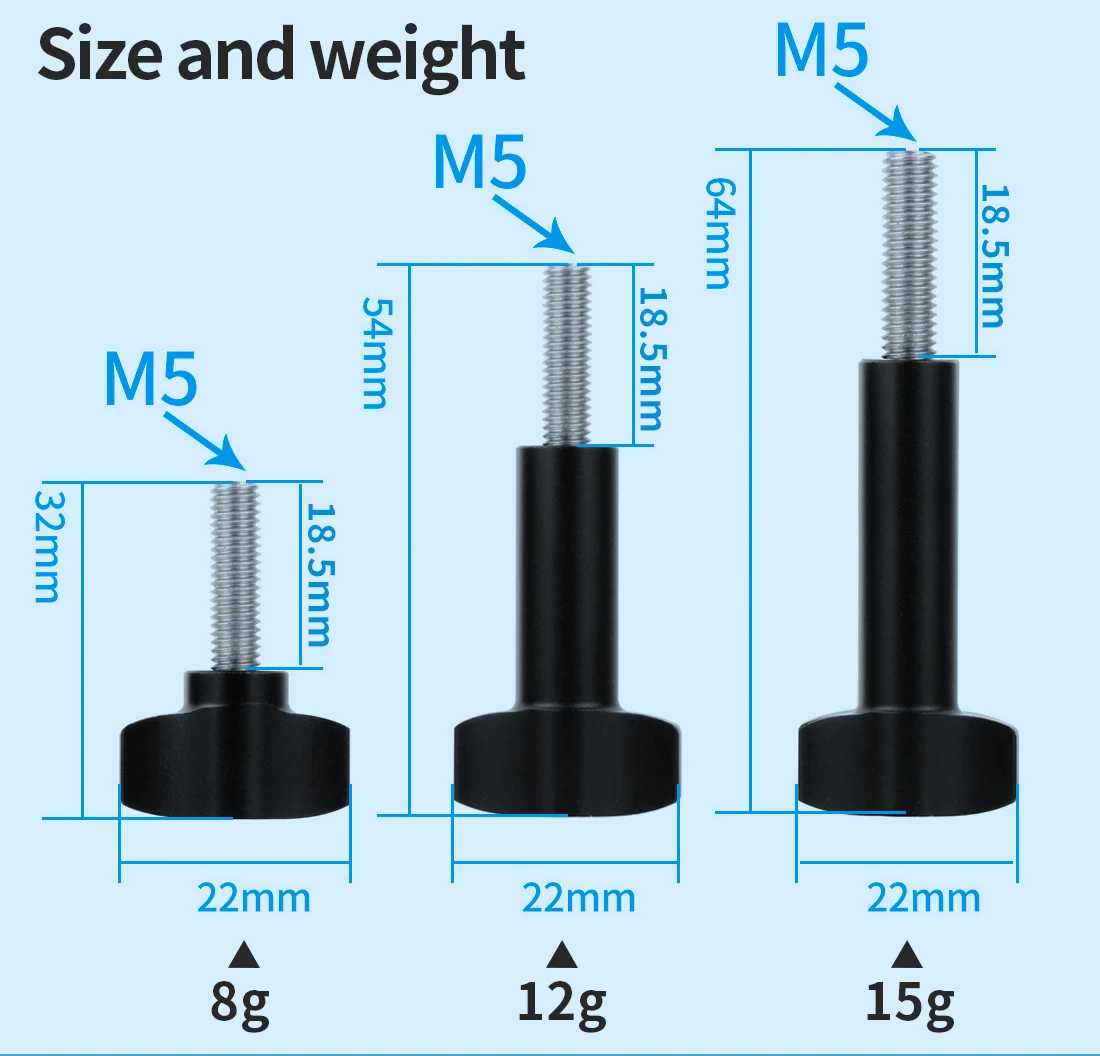 M5 Thread Bolt Stainless Steel Aluminium Alloy T Hand Tighten Screw Clamping Kno