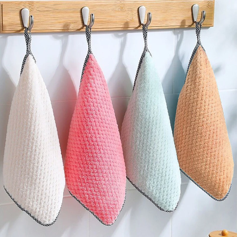 Kitchen Daily Dish Towel Rag Kitchen Rag Non-Stick Oil-Free Fluff High-efficiency Cleaning Thickened Cloth Color Random