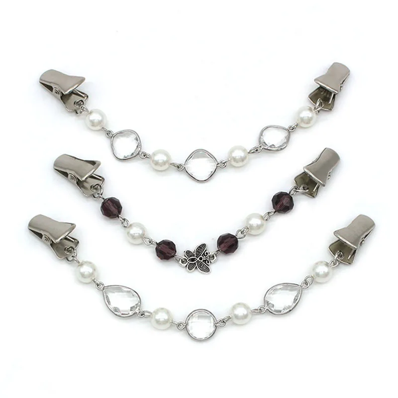 Metal Anti-slip Cardigan Clip Pearl Chain Shawl Buckle Sweater Corsage Brooch Shirt Collar Holder Clip Accessories 1pc clothing decor enamel flower brooch
