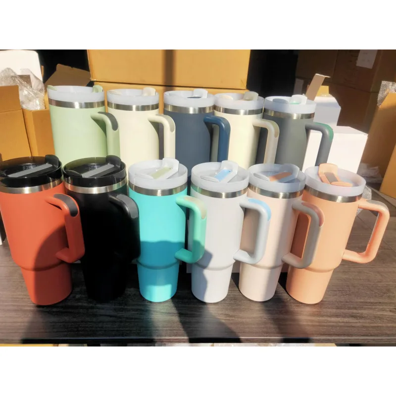 40oz Adventure Quencher Tumbler Thermos Vacuum Cups With Big Grid Handle  Vacuum Travel Water Mug Stay Ice Cold Car Coffee Mug