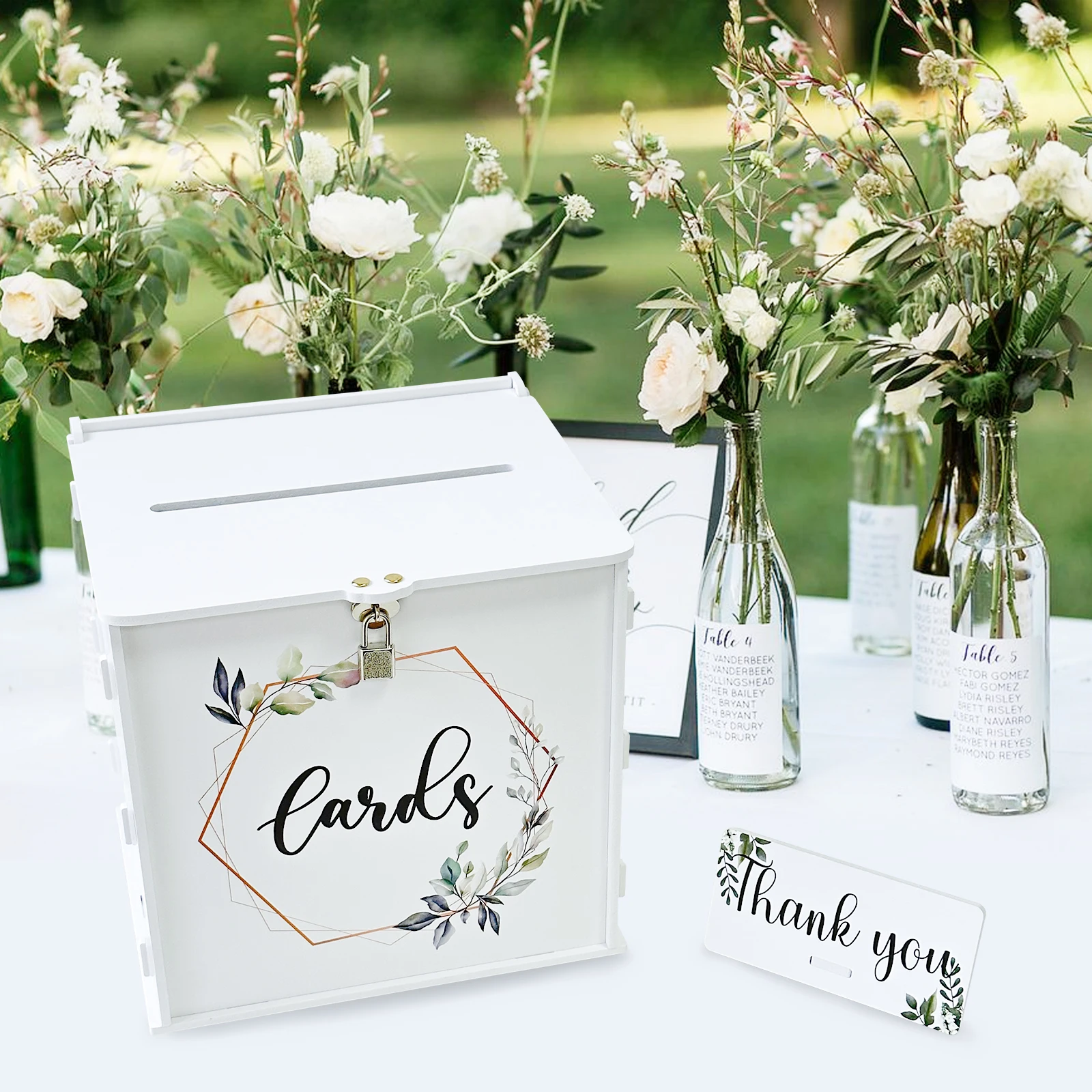 Wedding Card Box Lock PVC Gift Card Box Wedding Reception Eucalyptus DIY Envelope Money