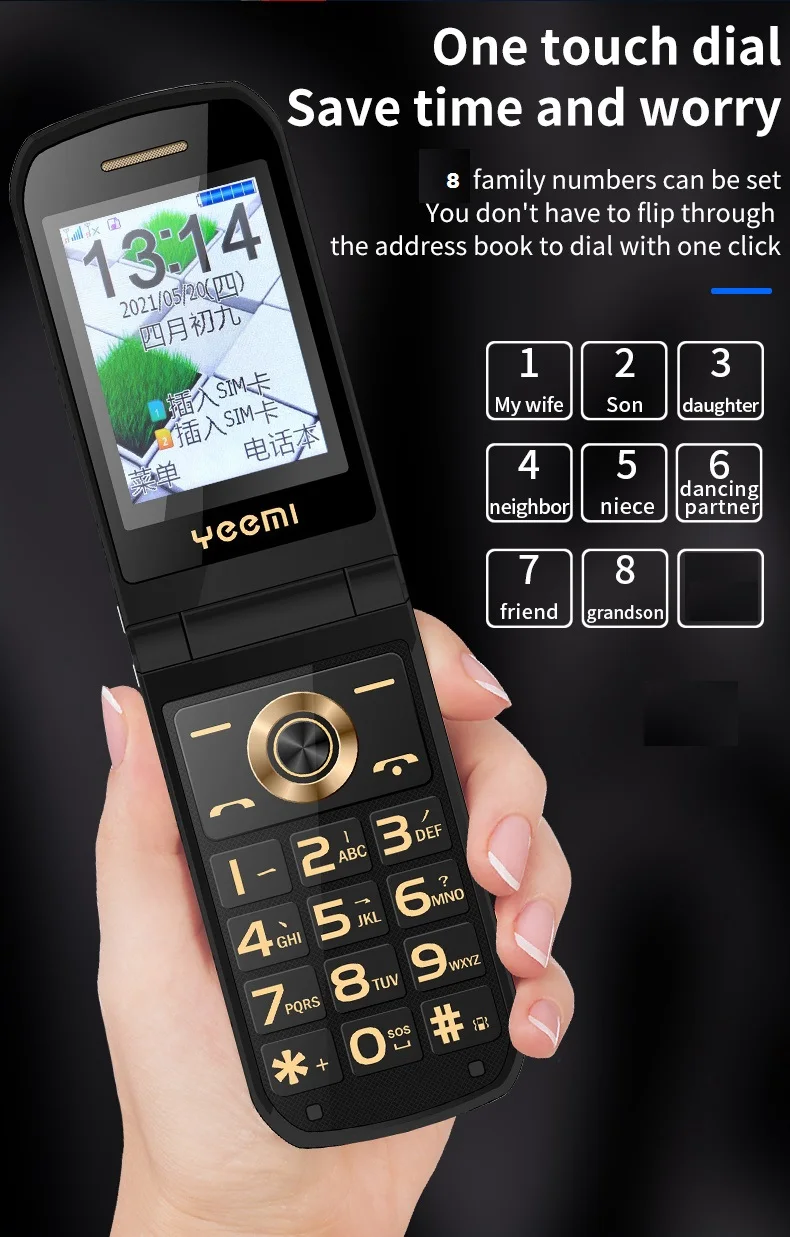Low Price Slim Clamshell Cover Push Button Elderly Mobile Phone Flip SOS Two Sim Metal Case Magic Voice Changer Torch Black List 4