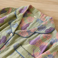 Japanese Spring and Autumn New Women's Pajama Set 100% Cotton Vintage Long Sleeved Pants Two Piece Set for Home Furnishings - Image 4