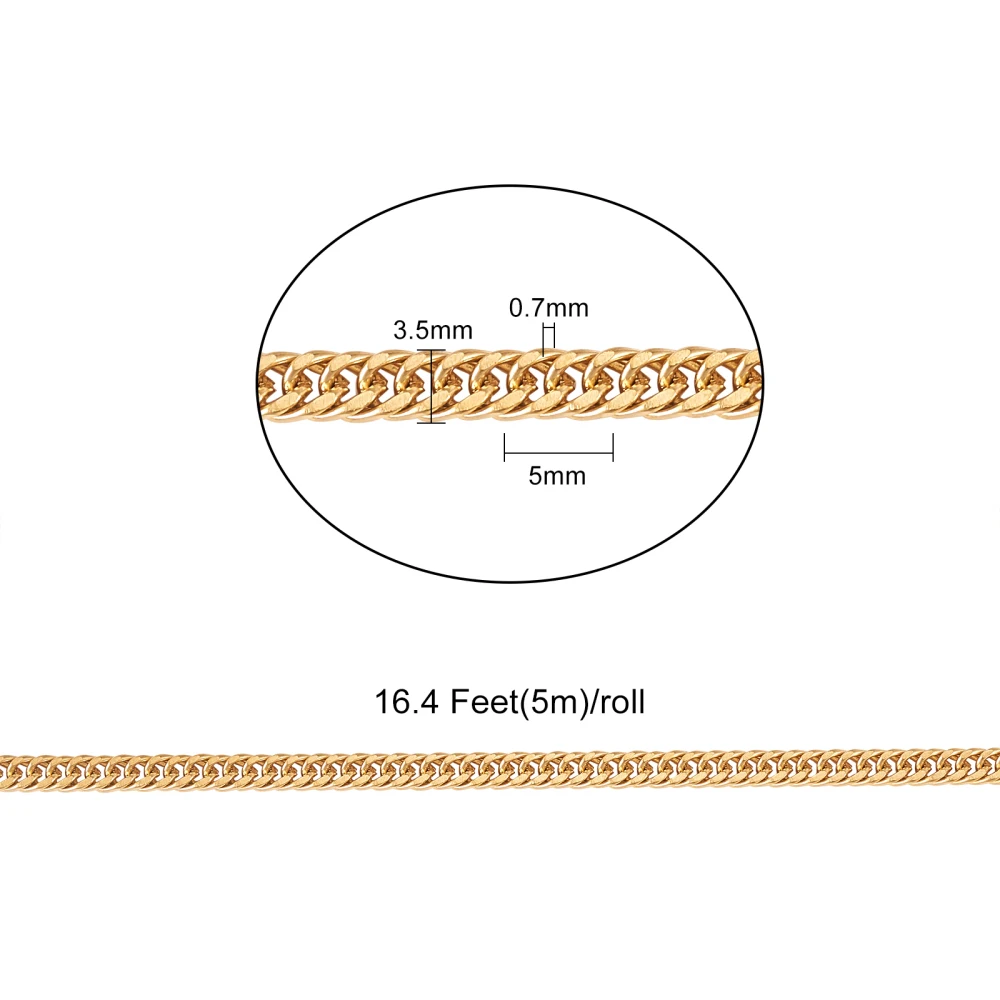 5m/16.4ft 304 Stainless Steel Golden Plated Chunky Twist Curb Chains Cuban Link Chain Roll for Bracelet Necklace Jewelry Making