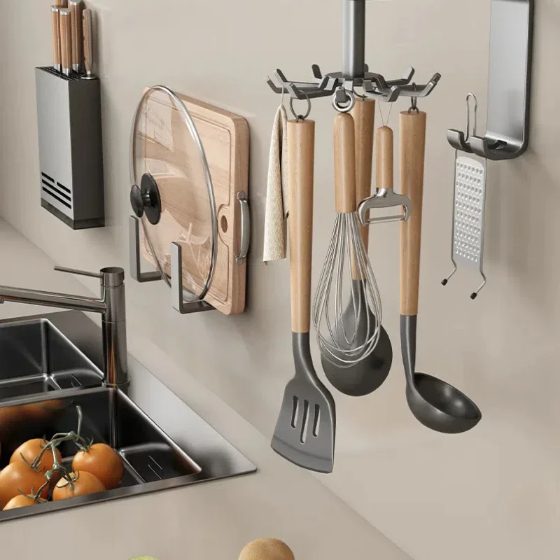 Kitchen Swivel Hook Kitchenware Organizer Spoon Storage Hanger Multi-Purpose Swivel Hooks Wall-Mounted Household Accessories