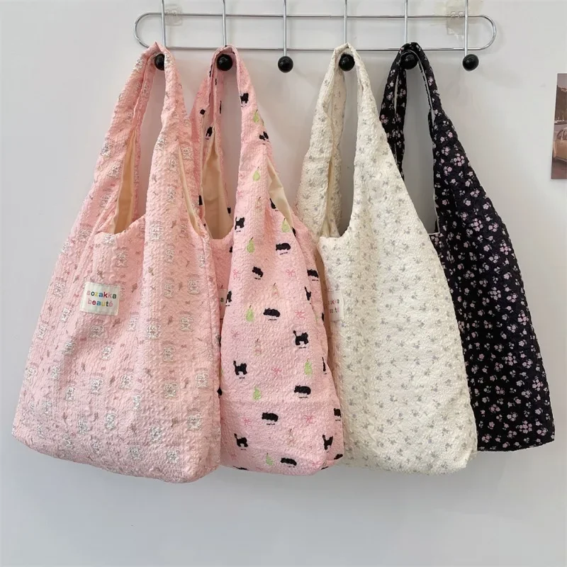 Borsa per la spesa tote femminile Borsa ecologica Borsa per la spesa riutilizzabile Borsa per libri Borsa a tracolla per libri da donna coreana dolce cartone animato - immagine 2