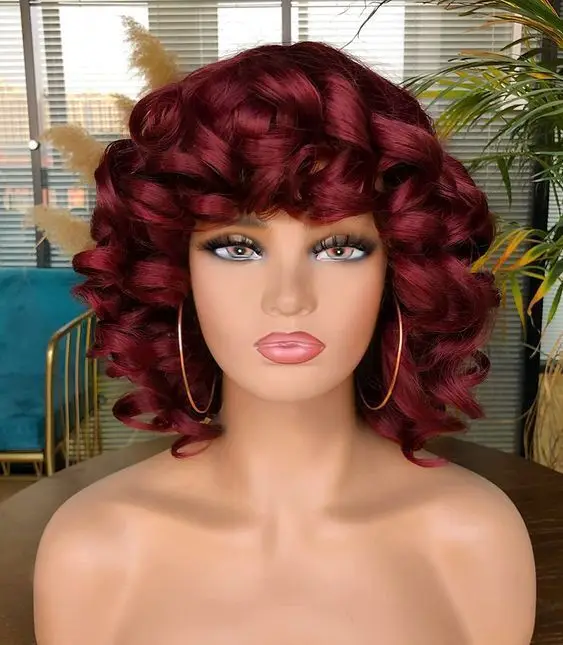 

Loose Wave Wigs for Black Women Short Curly Fluffy Burgundy Hair Wigs