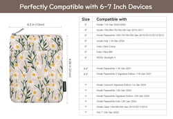 Daisy Flower Embroidered E - Reader Sleeve - Protective Carrying Case (White Daisy)