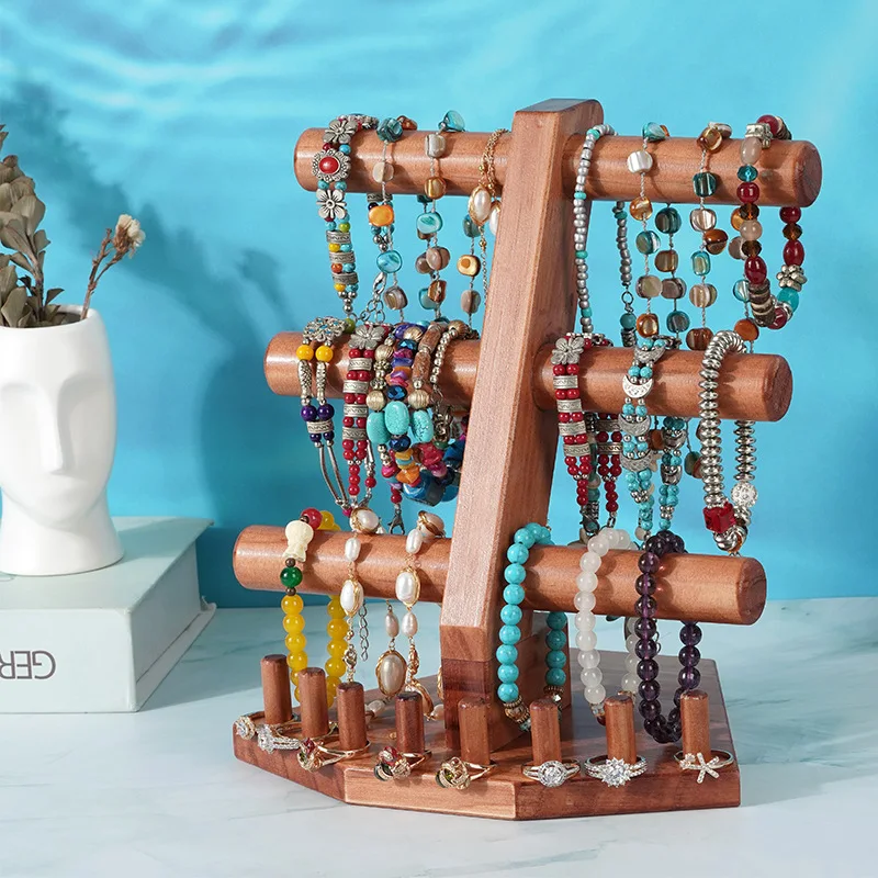 Classical Large Capacity Jewelry Display Rack Multiple Necklace Display Stand Detachable Suede Wood Display Rack classical large capacity jewelry display rack multiple necklace display stand detachable suede wood display rack