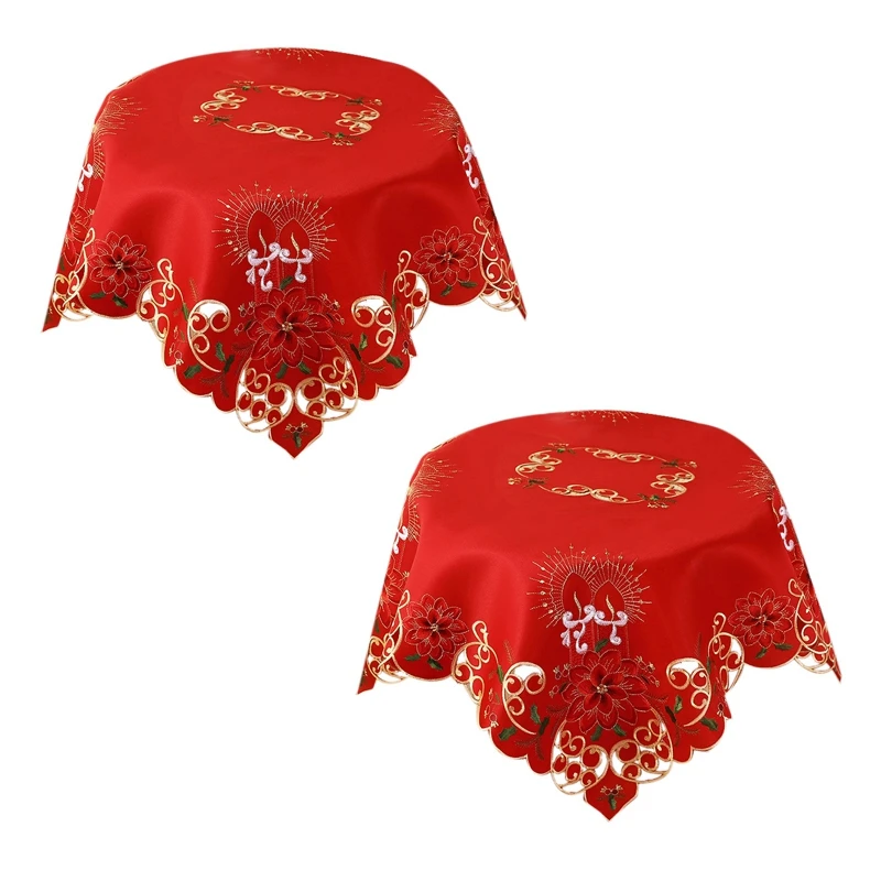 

2X Christmas Embroidered Table Cloth,Hollow-Out Round Tablecloth,33 Inch