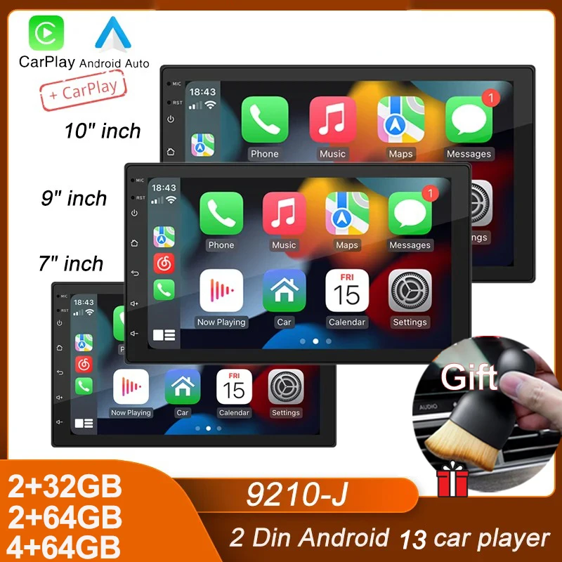 2Din 자동차 라디오 안드로이드 자동 카플레이, 안드로이드 13, 64G, GPS 자동차 오디오, 7 인치, 9 인치, 10 인치, 와이파이 BT, 자동차 멀티미디어 플레이어, 스마트 카 시스템