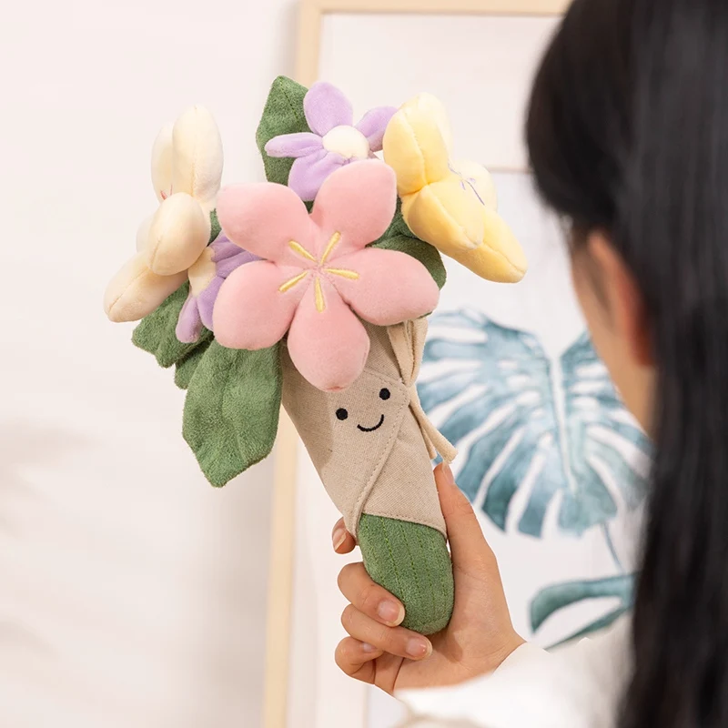 플러시 신부 웨딩 부케 장난감, 화려한 꽃, 웃는 얼굴 식물, 플러시 봉제, 홈 데코, 어린이 선물, 31cm