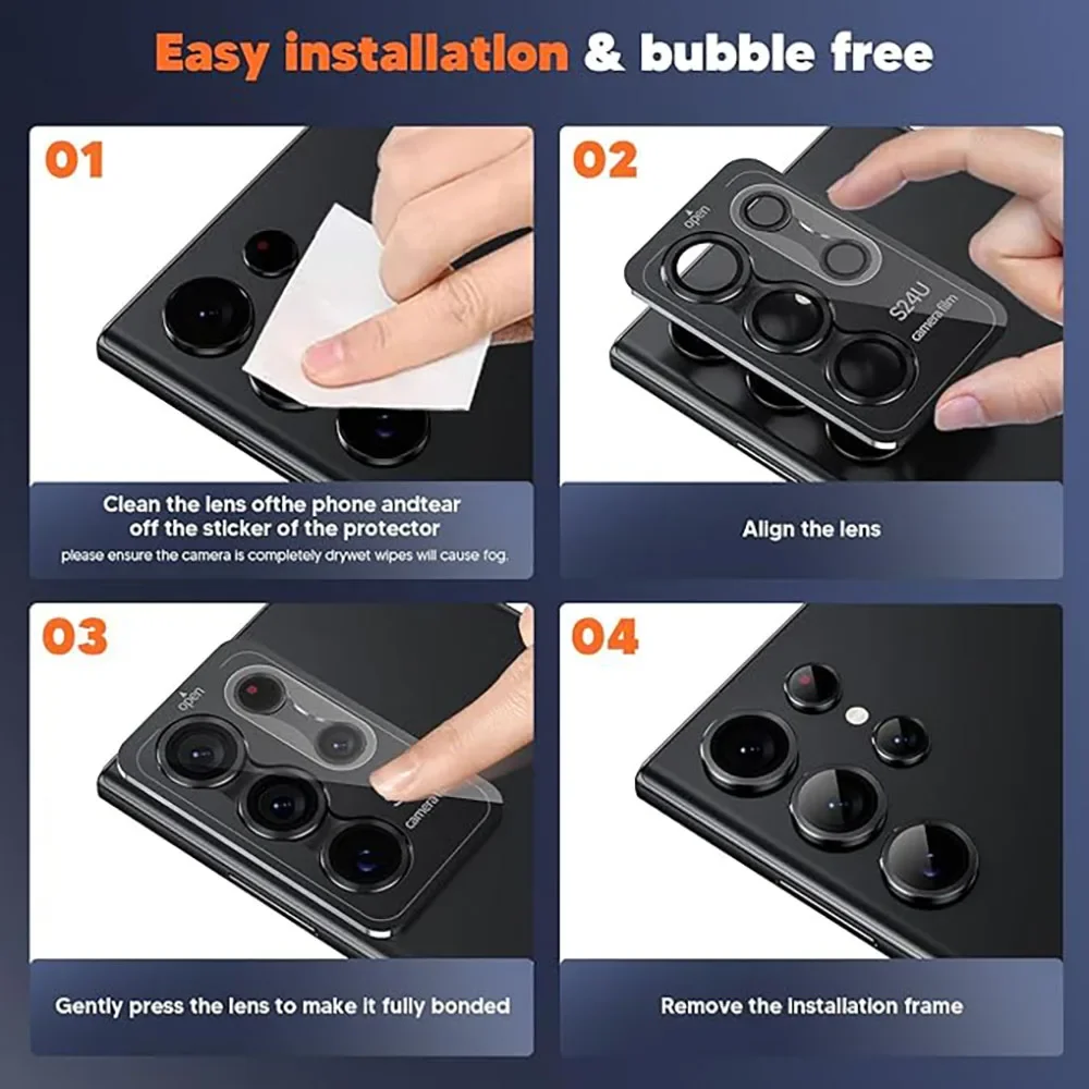 Ultra Camera Lens Protector with Full Cover Glass Film and Metal Ring