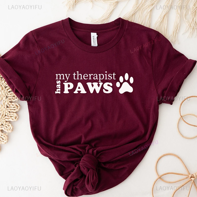 

Dog Lover Printed T Shirts Women My Therapist Has Paws Woman Funny T-shirt Cotton Loose Vintage T-shirts Femme Kawaii Clothes