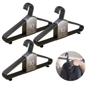 10/30 PCS Dry Clothes Hanging Rack Black Adult Clothing Hanger Plastic Hangers Household Clothes Dress Organizer