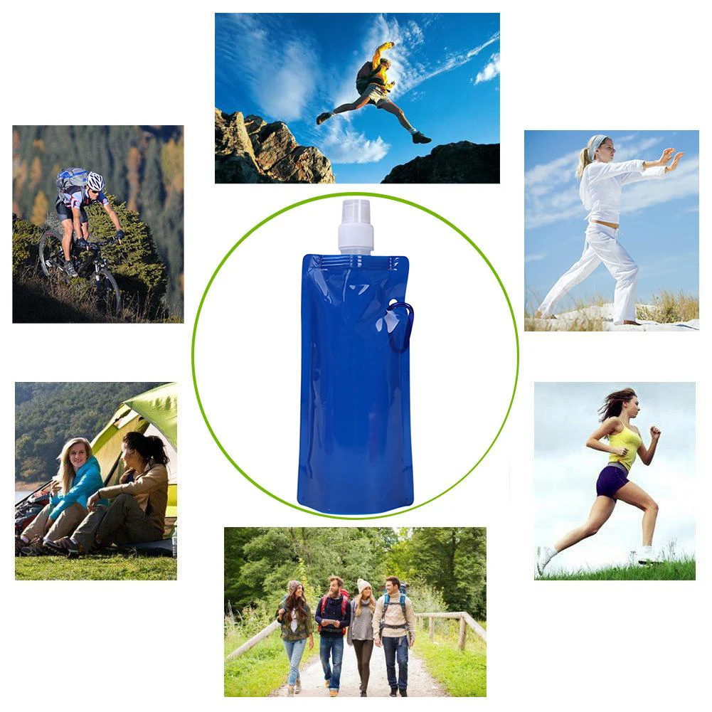 350ml/480ml Portable Ultralight Foldable Soft Water Bag Flask Bottle Outdoor Sport Hiking Camping Water Bag Folding Water Bucket 4