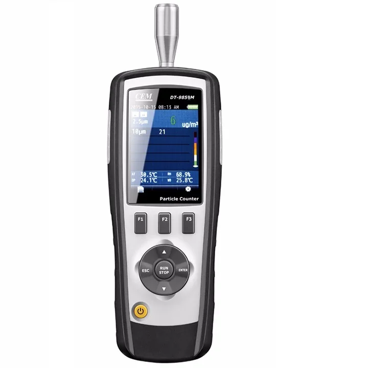 

CEM DT-9850M Professional Handheld Air Laser PM0.3,PM2.5,PM10um Particle Counter Price For Cleanroom Lighthouse