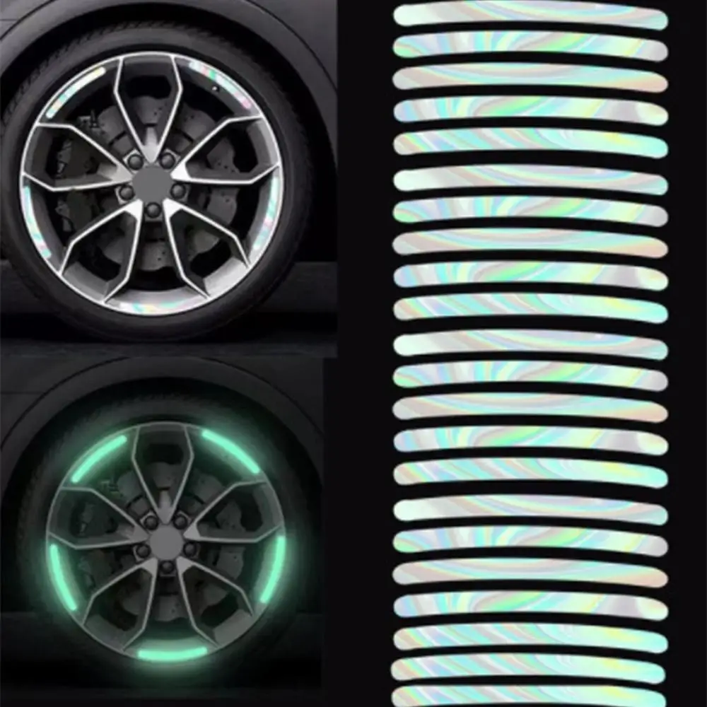 Reflective Car Tire Sticker Car Wheel Hub Reflective Sticker Car Wheel Tire Rims Sticker Stripes Tape Decals Bike Accessories