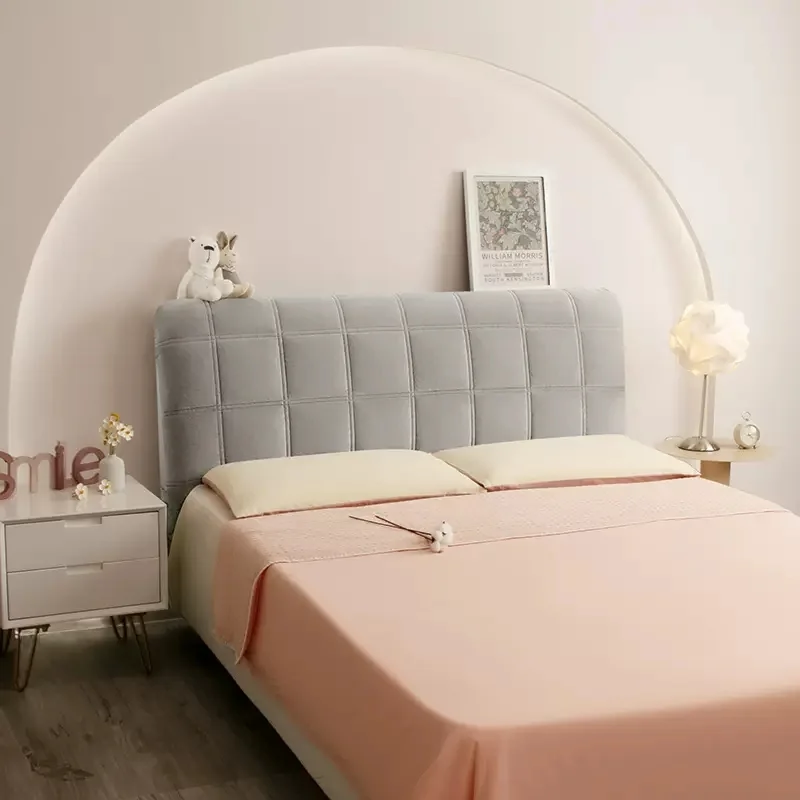 Bed Headboard Cover Solid Color Soft Plush Quilted Winter Thicken Velvet Back Dust Protector velvet headboard cover bed headboard cover