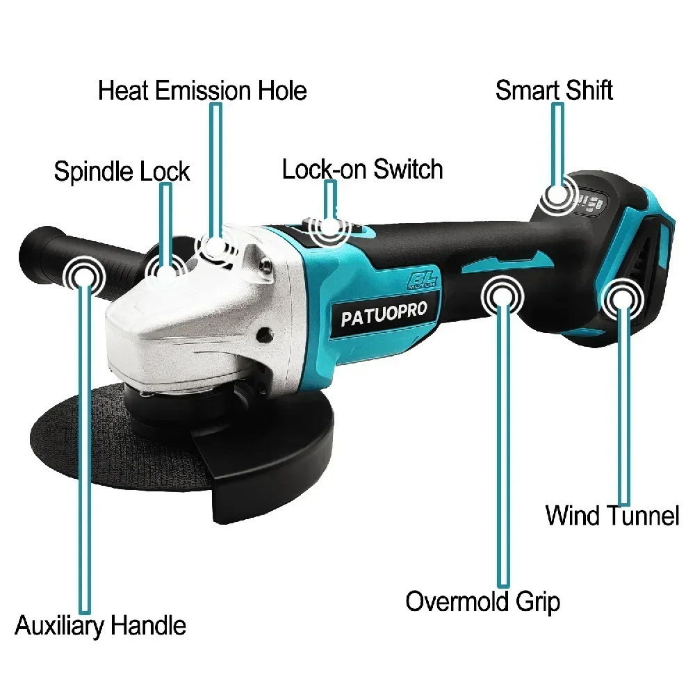 125mm M14 Brushless Angle Grinder Electric Cordless Cutting Machine Grinding Woodworking Power Tool For Makita 18V Battery 4
