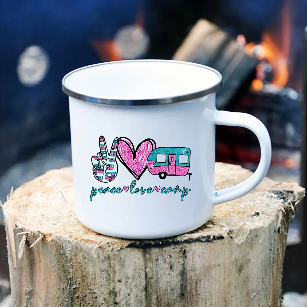  Taza esmaltada de 10 onzas, taza de camping esmaltada, taza de  café para acampar al aire libre, taza de café Peace Love Joy Taza de café  para acampar, mochilero, senderismo, pesca