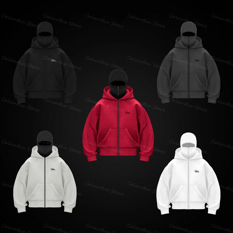 トップス BEEDEN B LOGO BALACLAVA ZIP UP TOPS New Men Balaclava Zip Hoodie Winter Warm Casual Sweatshirt with