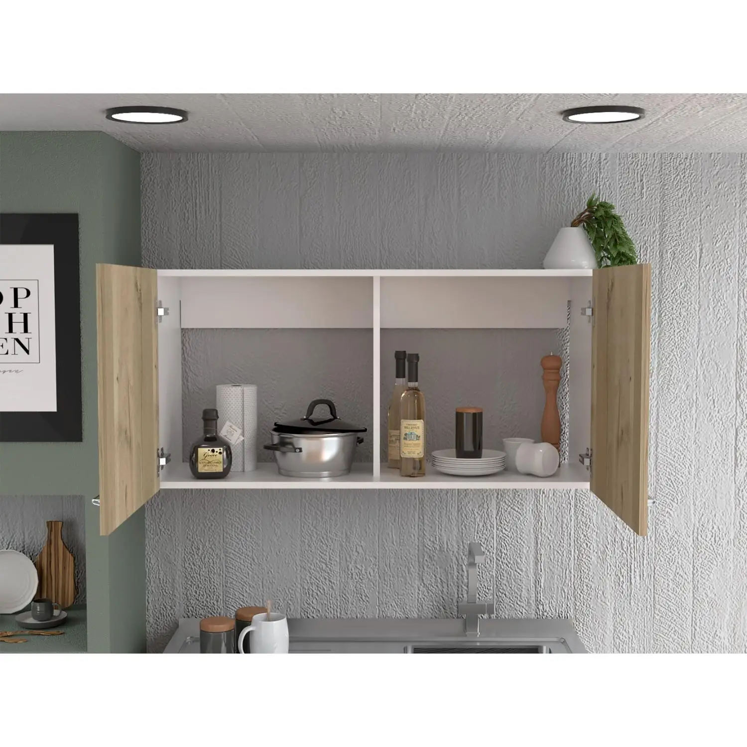 Napoles 39" W Double Door Wall Cabinet White - Light Oak 3