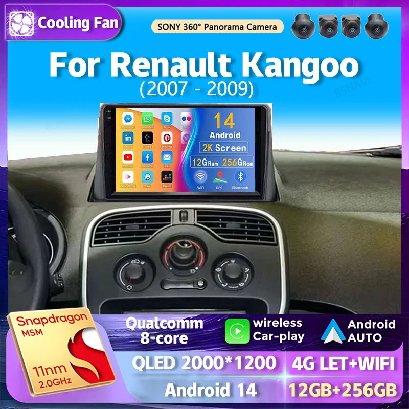 Car Multimedia Player Android 14 Carplay Car Radio For For Renault Kangoo 2007-2009 Navigation Multimedia GPS Player Stereo WiFi+4G DVD DSP 2 DIN BT car multimedia player,car radio,wireless carplay adapter,wireless carplay,smart carplay box