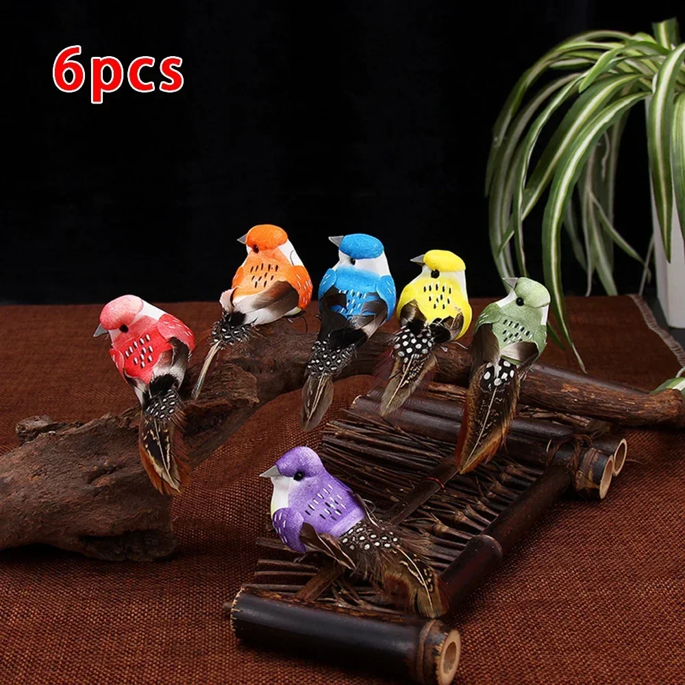 5 Pièces Oiseaux Artificiels Ornements, Petits Oiseau Artificiel avec Clip, Mousse Artificielle 3D Oiseau Decoration, Oiseaux Decoratifs à Suspendre pour Jardin Noël Bricolage Artisanat Fête