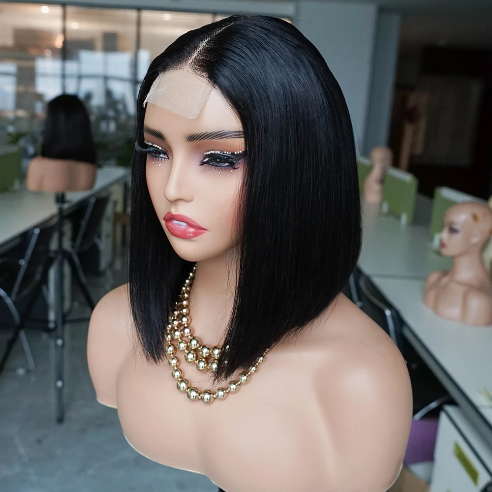180% Double Drawn 2*6 Lace Bob Wigs Vrigin Vietnamese Human Hair Deep Middle Part Hairline Bone Straight Short Bob Wig KissHair human hair wig