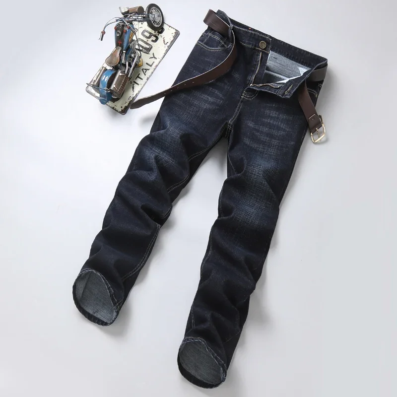 Brand Men Jeans High Quality 2024 Slim Straight Business Casual Black Blue Elasticity Cotton Denim Pants Trousers Men's