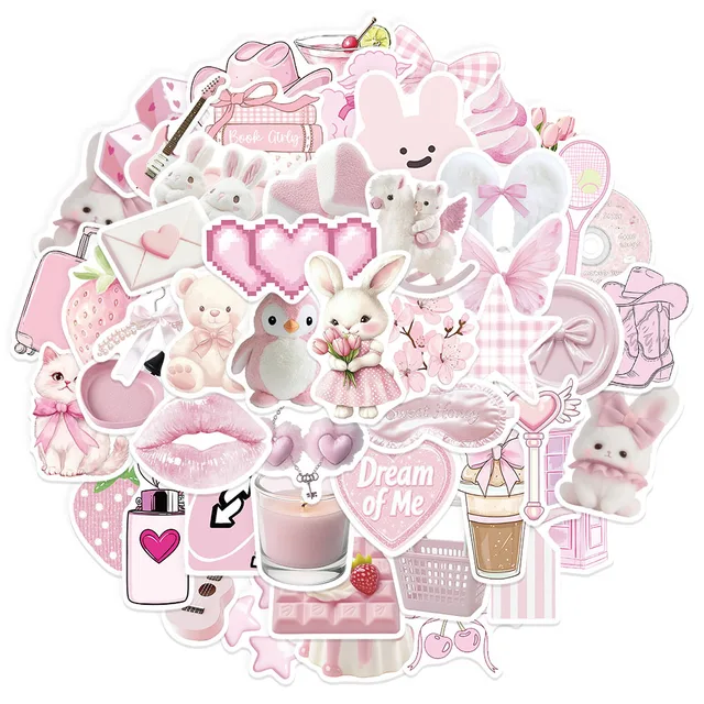 50PCS Pink Cartoon Graffiti Fun Pink DIY Stickers Scrapbook Manual Mobile Luggage Skateboard Waterproof Stickers 1