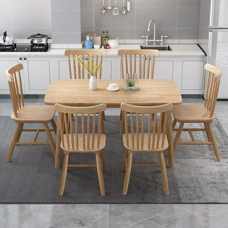 Solid wood dining table and chair set for four to six people