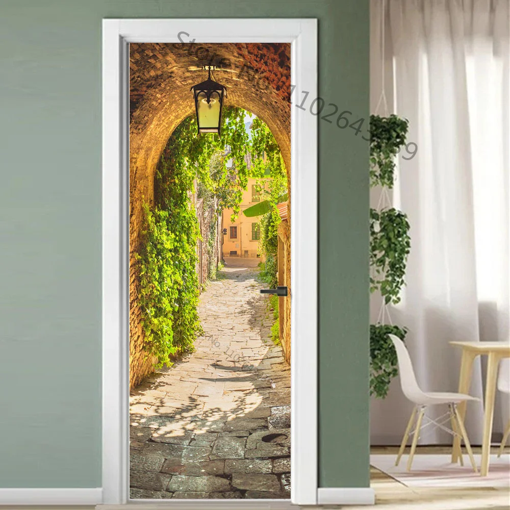 3D Deursticker Waterval Rivierlandschap Zelfklevende Poster Behang Muurschilderingen Muursticker Foto 30,3 X 78,7 Inch / 77 X 200 Cm Voor Woonkamer Slaapkamer Badkamer Keuken Kantoor Pvc Verwijderbar