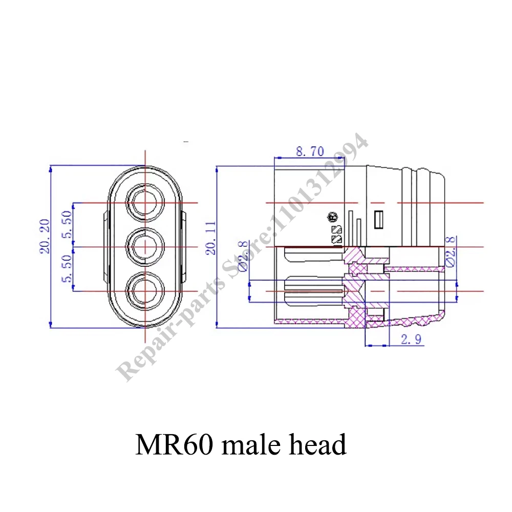 MR60 Male Female Connector Set with Protective Sheathed Cover - 3.5mm 3-Core T-Type Plug