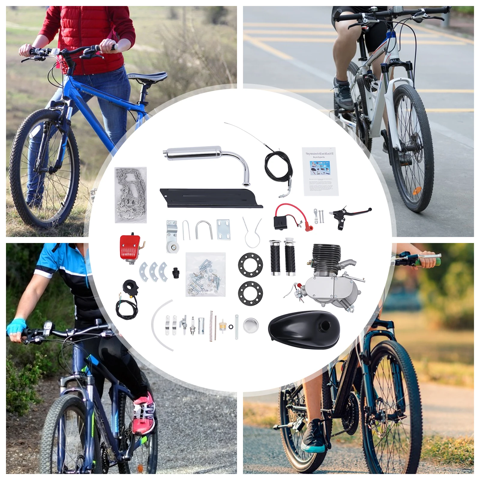 100cc Bicycle Motor Kit Bike Motorized 2 Stroke Petrol Gas Engine Set 48km/h