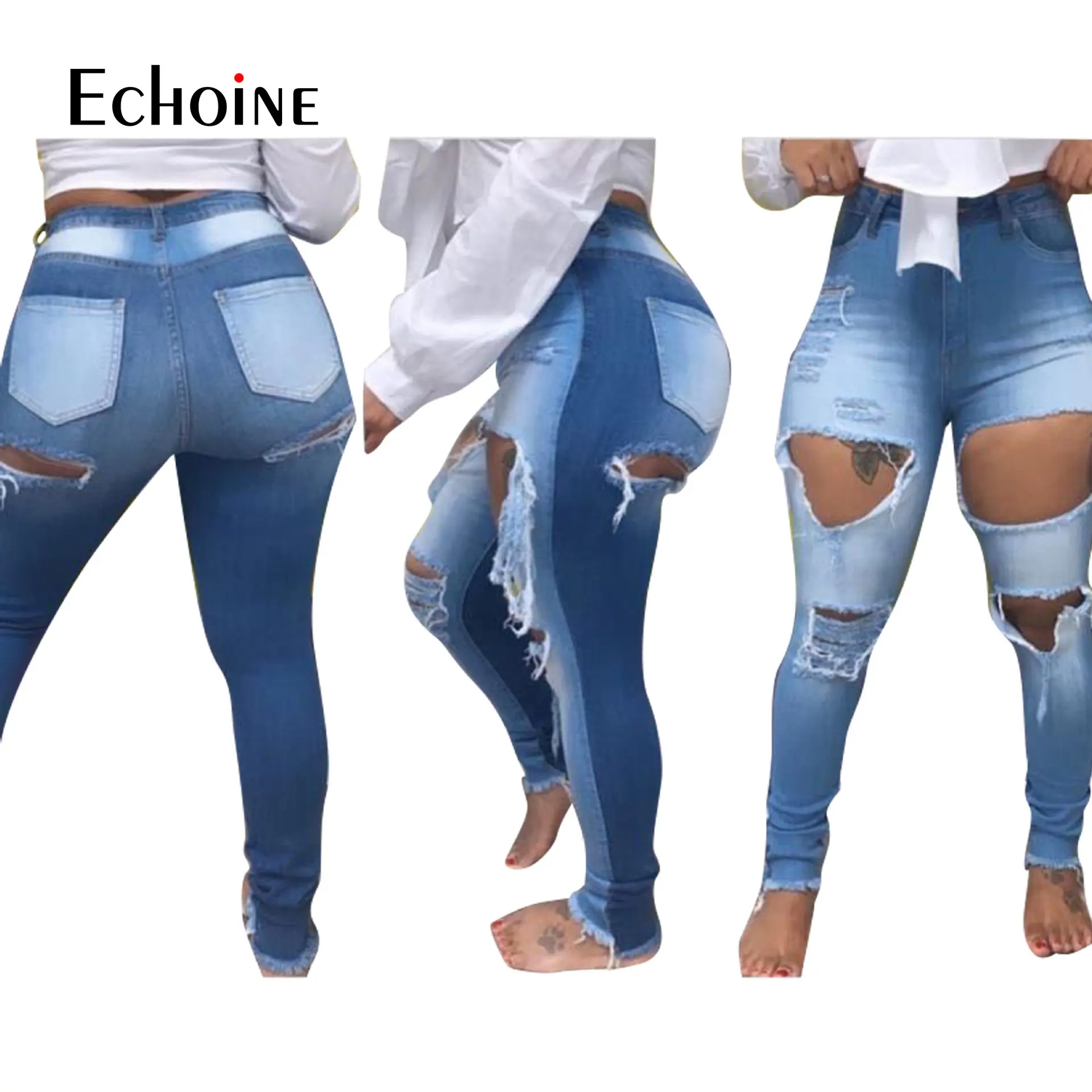 Echoine Ripped Jeans High Waist Tassel Women Trousers Club Outfits Autumn  Street Trendy Trend Sexy Hollow out denim Pencil Pant