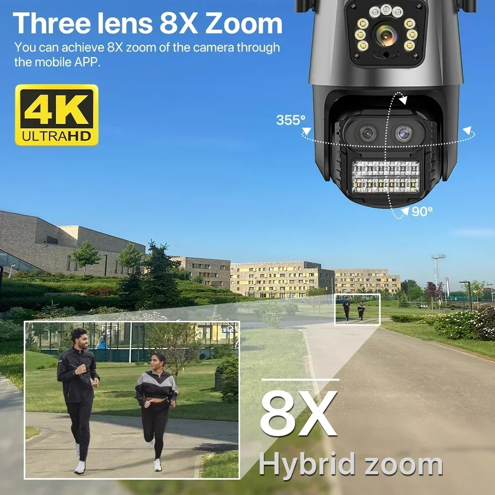 9MP Three Lens WIFI IP Camera 4K HD Dual Screen PTZ Camera Auto Tracking Security CCTV Camera 4MP P2P Video Surveillance iCSee 3