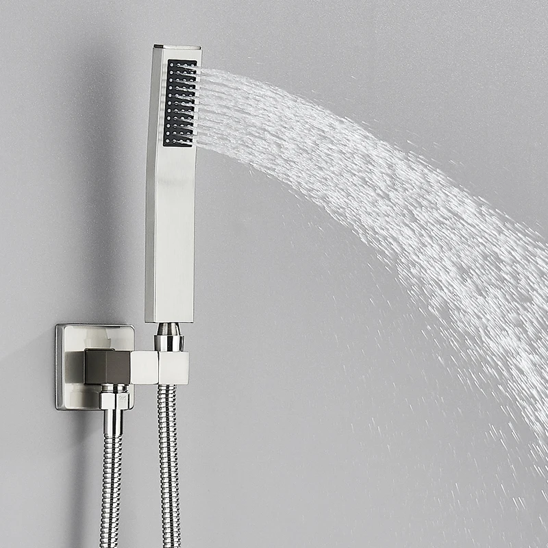 Brushed Nickel Shower Faucets Set Rain Waterfall Shower System Wall Mount Bathtub Mixer Combo Set For Bathroom bathroom shower faucet set