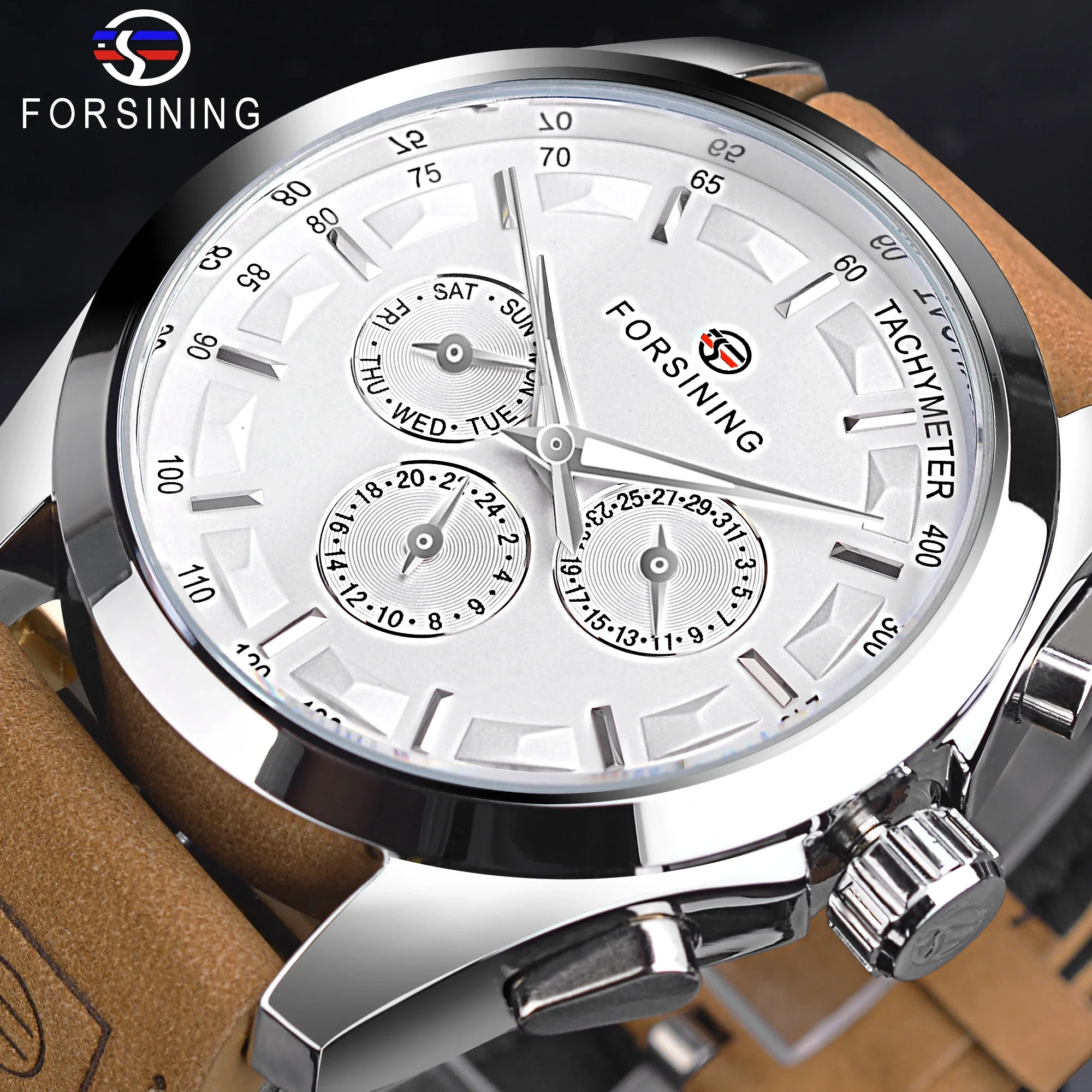 Forsining Automatische Mechanische Uhren Schwarzes Zifferblatt Herren Armbanduhr Mode Kalender Echtes Leder Männer Uhr Relogio Masculino_voghion.com