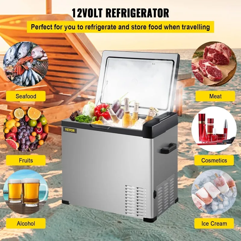 VEVOR 12 Volt Refrigerator Portable Refrigerator (-4℉~68℉) With APP Control Car Compressor Fridge Cooler 12V/24V DC and 53Quart