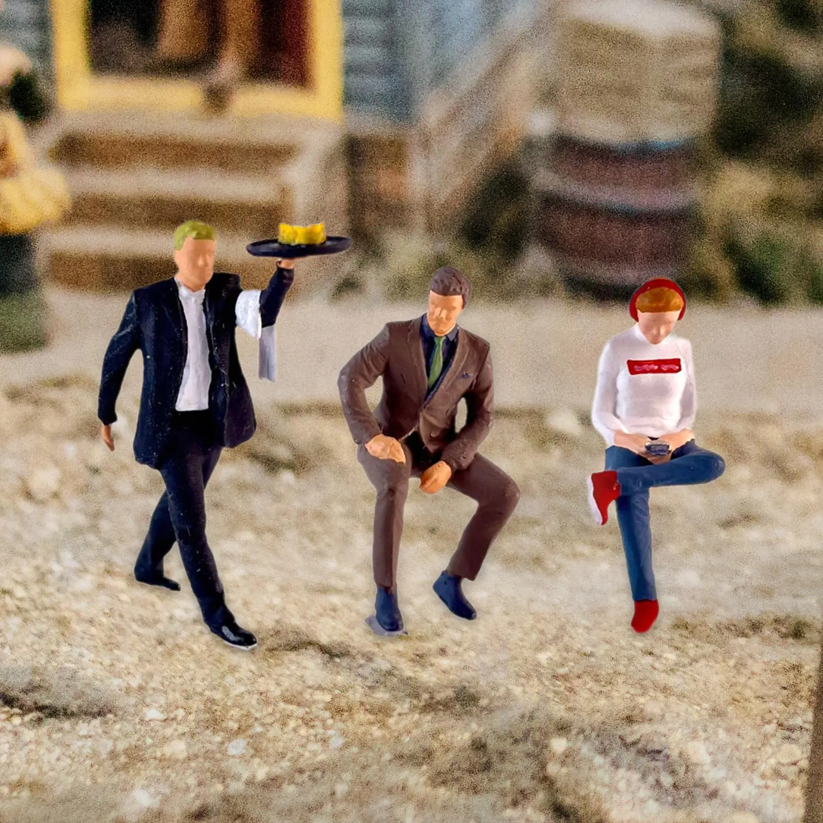 3x Miniature Diorama Restaurant Figures Resin 1/64 People Figures Desk Decor for Photography Props Decoration Accessories