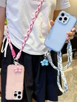 Candy Five-Petal Flower Phone Crossbody Lanyard Dopamine Style Short Phone Case Lanyard Hand-Woven Anti-Lost Phone Chain Pendant 2