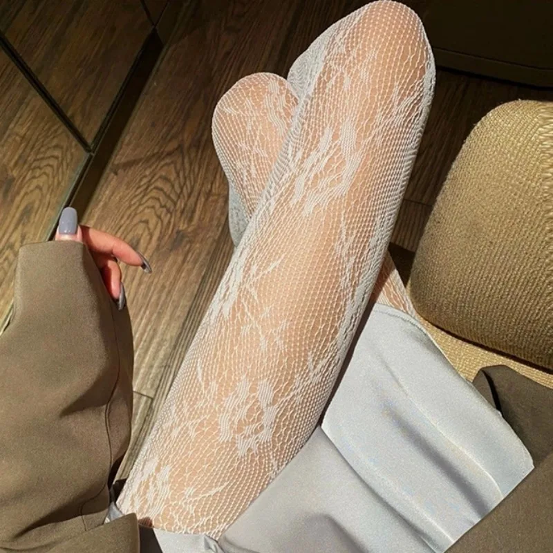 

Sexy Lace Flower Stockings Summer Women Girls Gothic Black White Mesh Hollow Stockings Breathable Pantyhose Fashion Accessories