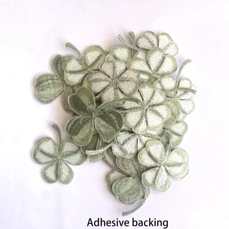 9 Stück/Grün Stoffblätter-Applikation zum Aufbügeln, Glücksklee-Blumen-Stickerei zum Aufbügeln, DIY-Kleidungsnäh-Aufkleber – Detail 3
