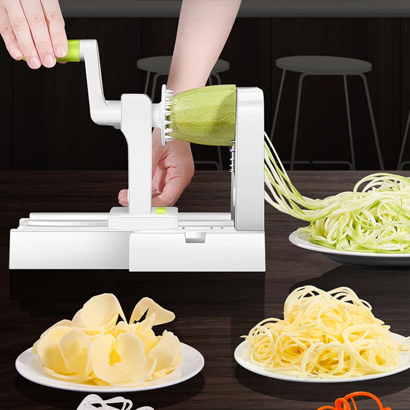 Metal Vegetable Spiralizer 3 Blades Potato Slicer Noodles and Curly Chips  Maker Cabbage Carrot Grater Kitchen Accessories