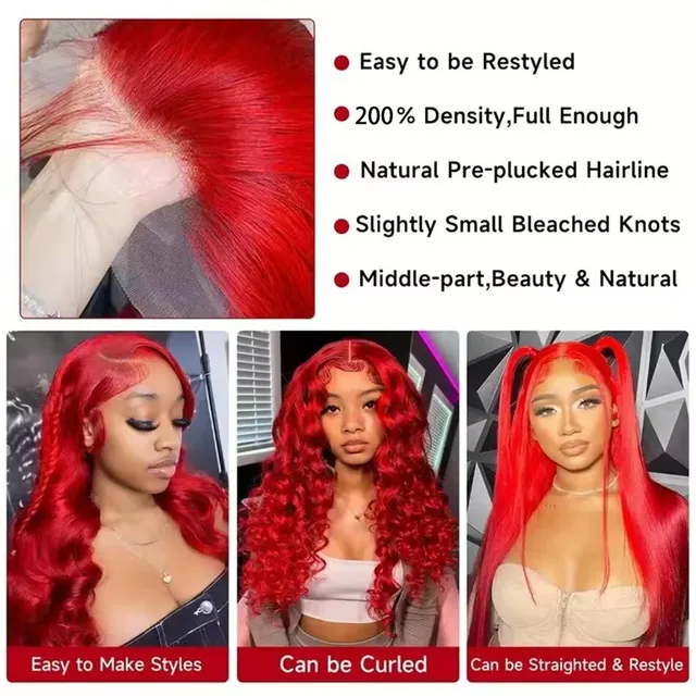 30 36 40 Inch 13x4 13x6 Straight Lace Frontal Wigs Hot Red Front Human Hair Wig 4x4 5X5 Closure Wig Pre Plucked For Women 5